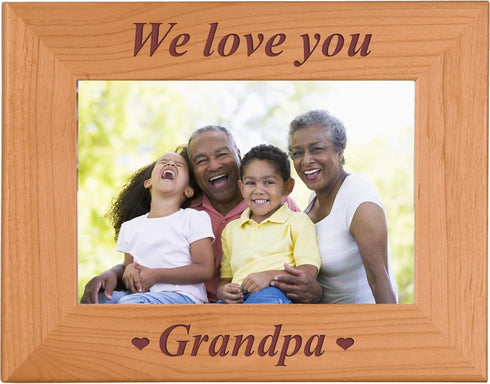 CustomGiftsNow We Love You Grandpa Engraved Wood Picture Frame, Fits 4x6 inch Photo (Horizontal)