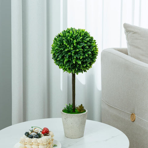 MyGift 15 Inch Boxwood Topiary Tree - 2 Pack Faux Plant Balls in Gray Pulp Planter, Tabletop Home Décor