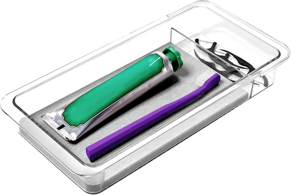 madesmart Dental Tray Drawer Organizer with Drying Stone, Clear Plastic Organizer for