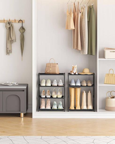 4 Closet HITHIM Tiers Small Shoe Rack,Narrow Stackable Shoe Shelf Organizer,Sturdy Shoe Stand, Non-Woven Fabric Metal