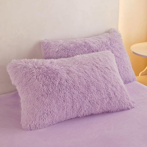 Soft Lavender Faux Fur Fluffy Pillow Case, Cute Decorative Fuzzy Pillow Covers for Home Bedroom Living Room, Set of 2