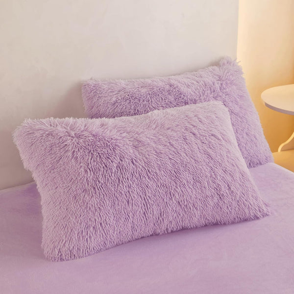 Soft Lavender Faux Fur Fluffy Pillow Case, Cute Decorative Fuzzy Pillow Covers for Home Bedroom Living Room, Set of 2