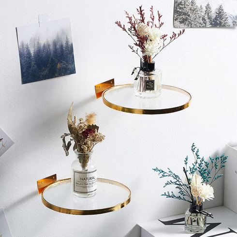 Cityelf Wall Mounted Floating Shelves, Set of 3 Gold Iron Glass Display Ledge Shelves for Home Decor - Gold-S