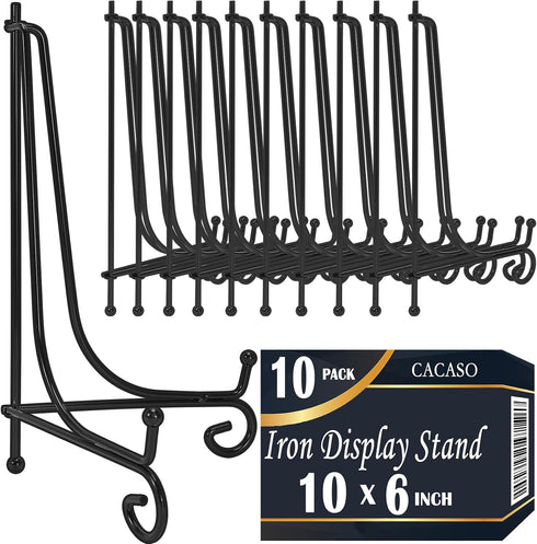 CACASO 10 Pack Plate Stands for Display, Black Iron Holders for Photo Frames, Decorative Plates, Arts (10 Inch,