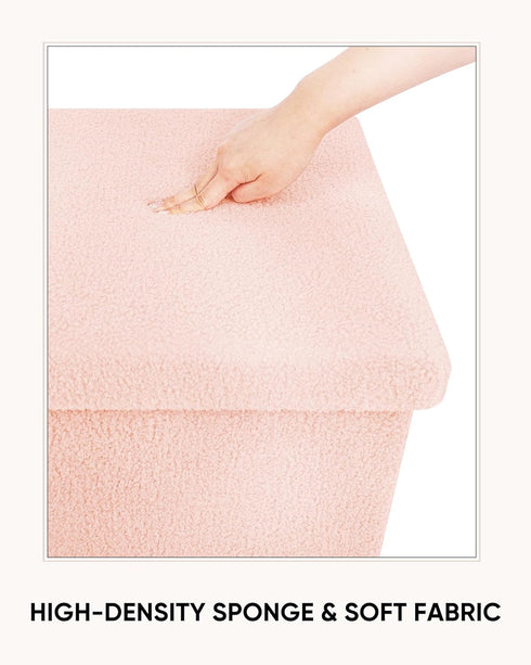 15"x15"x15" Square Ottoman with Storage, Small Sherpa Storage Ottoman Cube, Boucle Folding Foot Rest for Dorm, Living