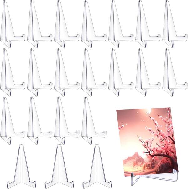 Bucherry 20 Pcs Clear Triangle Acrylic Easel Stands for Display, Mini Picture Frame Holders for Weddings, Home