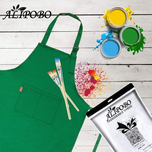 Kids Apron and Chef Hat Set - Adjustable Bib Apron with 2 Pockets for Boys Girls Kitchen Cooking (6-12 Year, Green)