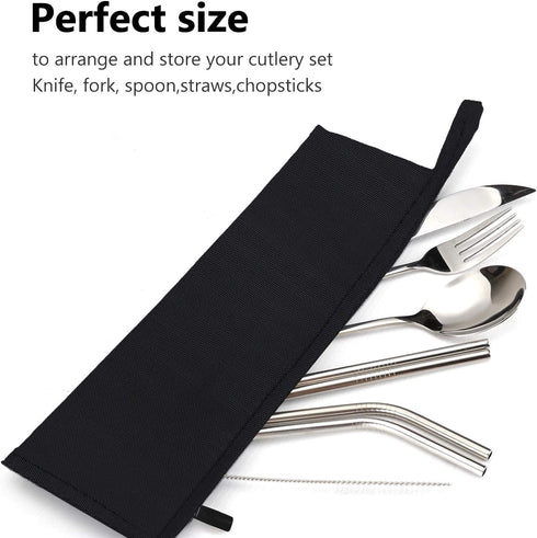 Aosbos Chopstick Carrying Case, Reusable Bag for Metal, Bamboo, Stainless Steel Chopsticks - Black