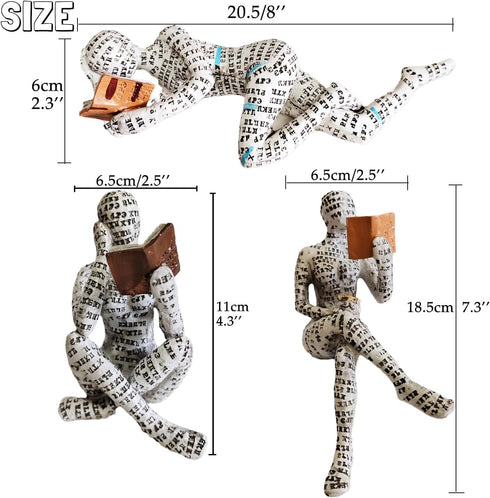3 Pcs Reading Women Figurine, Thinker StatueModern Bookshelf DecorAesthetic SculptureRoom Decor Modern Abstract