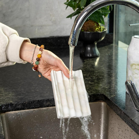 2 Countertop, Pcs Soap Holder for Bathroom, Marble Soap Dish for Kitchen Soap Tray Draining with Creative Wavy Design
