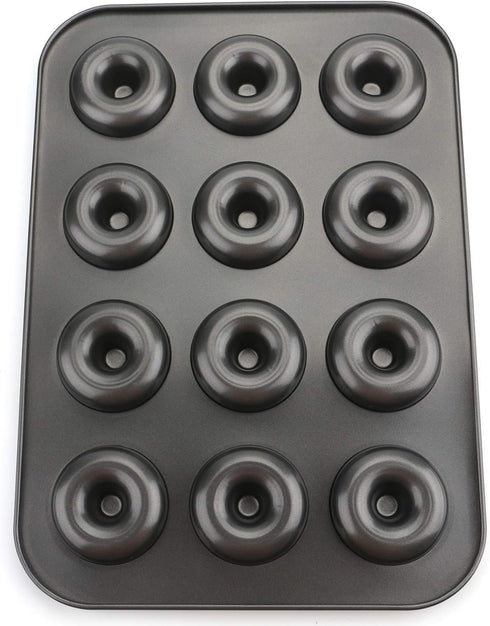 Lawei 2 Pack 12-Cavity Non-stick Donut Pan, Carbon Steel for Muffins, Cakes, and Mini Bagels
