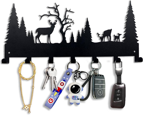 Metal Wall Mounted Key Rack Organizer with 7 Hooks, Decorative Key Holder for Front Door, Hallway, Kitchen, Office