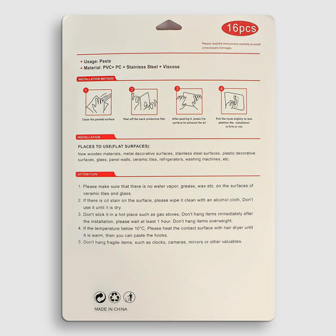 CGBE Heavy Duty Adhesive Hooks, 16 Pack Clear Sticky Hooks for Hanging Keys, Coats, Hats, Bags