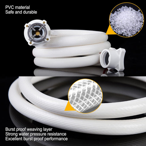 Washing Machine Water Inlet Hose, Double Buckle Fixation G3/4 Thread Soft PVC Washing Machine Hoses with Metal Connector for Replacement (2m)