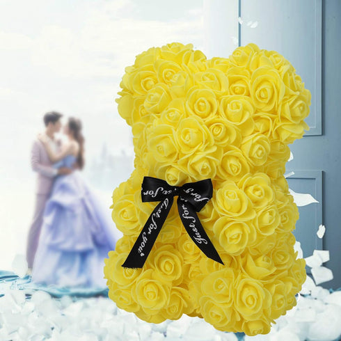 LINKLO 10 inch Rose Bear - Artificial Rose Flower Teddy Bear Gift for Wedding, Mother's Day, Anniversary, Transparent