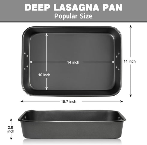 Tiawudi Lasagna Pan, 15x10x2.8 Inch Baking Pan for Oven, Nonstick Roasting Pan with Handles, Deep Baking Dish for Brownie, Heavy Duty Rectangular Cake Pan