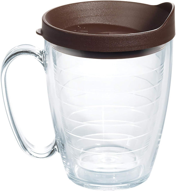 Tervis 16oz Double Walled Insulated Tumbler Travel Cup Made in USA Keeps Drinks Cold & Hot, Brown Lid