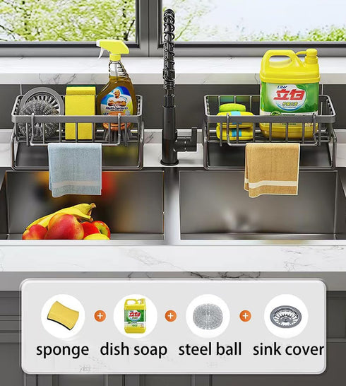 Stainless Steel Sponge Holder for Kitchen Sink, Anti-rust Caddy with Drain Tray, Sponge Rack Holder (Silver)