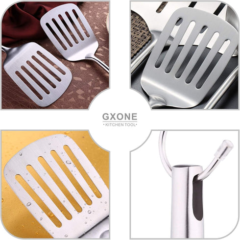 Stainless Steel Slotted Spatula, Cooking Utensil for Kitchen Use, Silver, 14.9 Inch