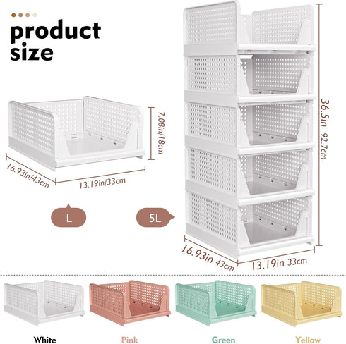 SNSLXH 5 Pack Stackable Closet Storage Basket, Green Multifunctional & Foldable Organizer for Bathroom Kitchen Laundry