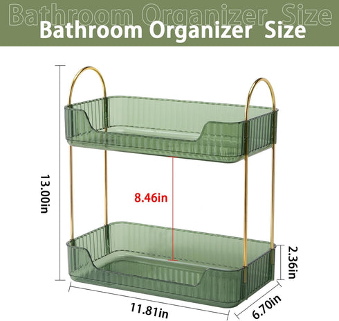 Bathroom Counter Organizer - 2 Tier Countertop Storage for Cosmetics, Skincare, Makeup, Green Vanity Tray, Spice Rack