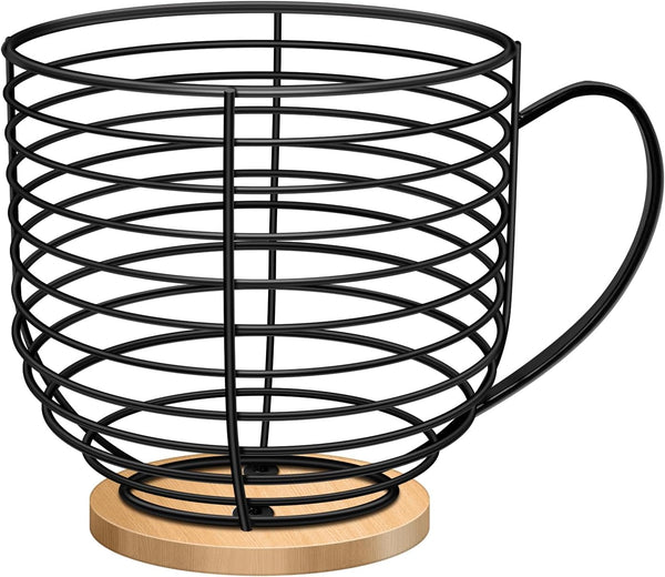 Large Capacity Black Wire Coffee Pod Holders for Counter, K Cup Storage Organizer with Wooden Base, Coffee Bar