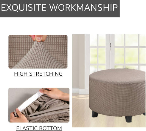 GAMUKAI 24"-29" Stretch Ottoman Slipcover Round Furniture Protector Fits Dia, for Footrests, Storage Ottomans & Folding