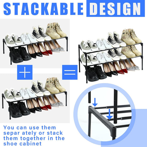2 17 ''-30 1 Closet Teenyyou Pcs Expandable Shoe Rack '' Adjustable Shoe Shelf Metal Tier Rack Black Stackable