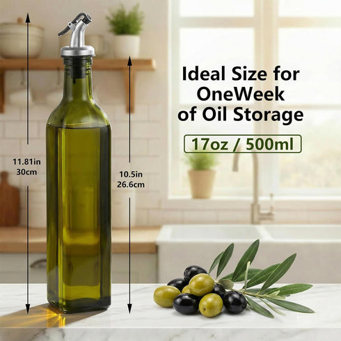 Bottle,17oz 500ml WERTIOO Green Olive Oil Dispenser Glass Oil and Vinegar Dispenser for Kitchen, Glass Bottles