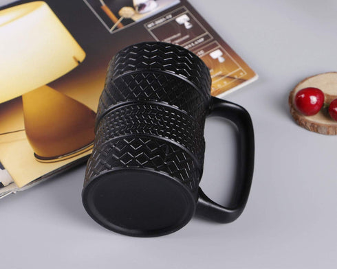 VanEnjoy 3D Black Tyre Shaped Frosted Ceramic Mug, Unique Gifts for Car Fans, 14 oz (400ml)