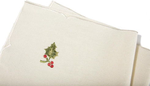Winter Berry Embroidered Christmas Napkins, Set of 4, 21 by 21"