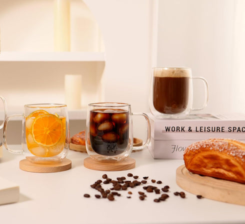 15.2oz,Clear Beverages,set 4 CNGLASS Large Double Wall Glass Coffee Mug Insulated Glass Espresso Cup with Big