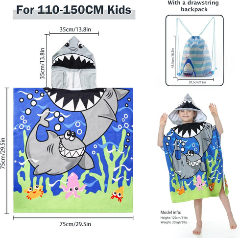 6-14 MOKANI Kids Hooded Beach Towels for Years Girls & Boys Pool Bath Towel Poncho Bathrobe with Drawstring Bag