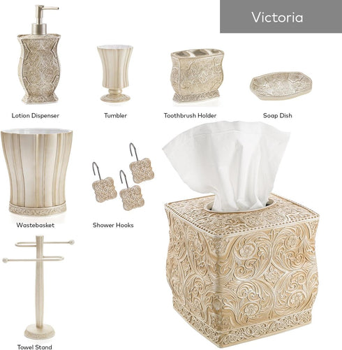 Creative Scents Victoria Tissue Box Cover, Beige Square Holder for Bathroom, Decorative with Durable Slider