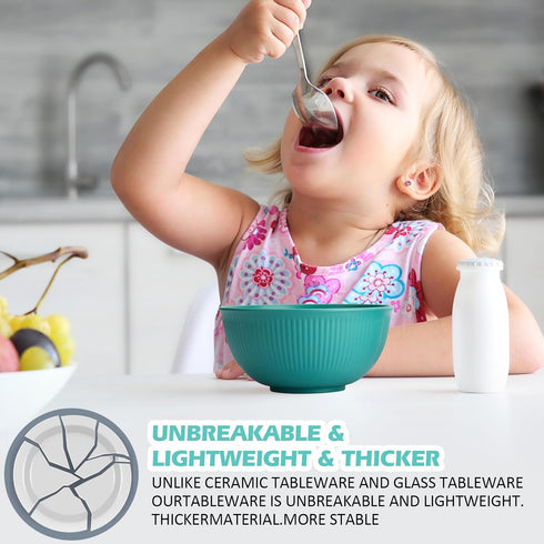 Unbreakable Cereal Bowls 24 oz - Set of 6 Lightweight Plastic Bowls Made of Wheat Straw Fiber for Salad, Soup, Ramen