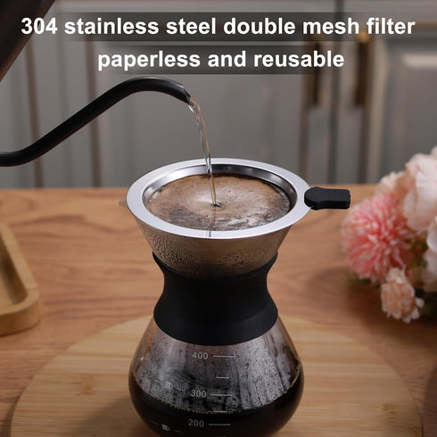 Small Size Pour Over Coffee Dripper, CAMPINGLIFE Reusable Stainless Steel Maker for 1-2 Cup (Silver)