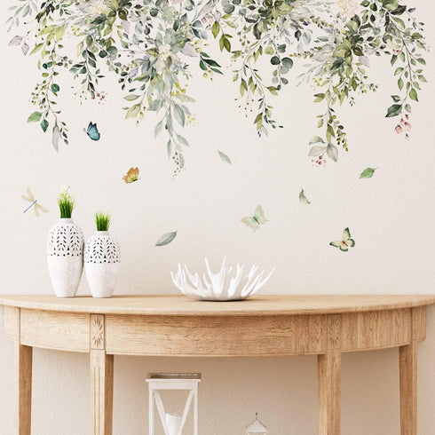 Hanging Vine Floral Window Clings - PVC Double-Sided Flower Leaf Anti-Collision Removable Decals for Home Party Shop