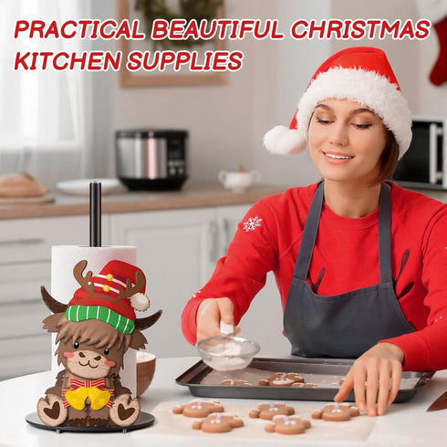 Otoolling Countertop 15 Set Holiday Interchangeable Paper Towel Holder Highland Cattle Metal Stand Towels Paper Holder