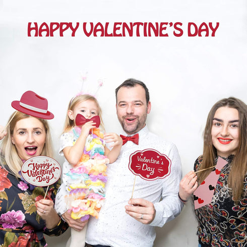 Valentines Day Photo Booth Props Kit, 28PCS Funny DIY Picture Selfie Accessories for Wedding Party Birthday Decor