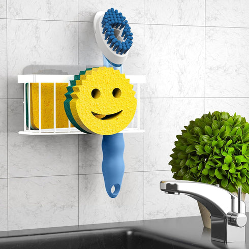 2 Cups/1 MURLONG Sponge Holder Smiley Face,Sink Caddy,Kitchen Organizer with Suction Adhesive Strips,Designed