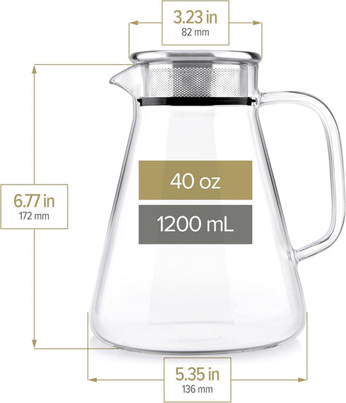 2-in-1 (40 Oz) Teabloom One-Touch Tea Maker, Teapot and Kettle with Stainless Steel Filter Lid for Loose Tea Stain-Free