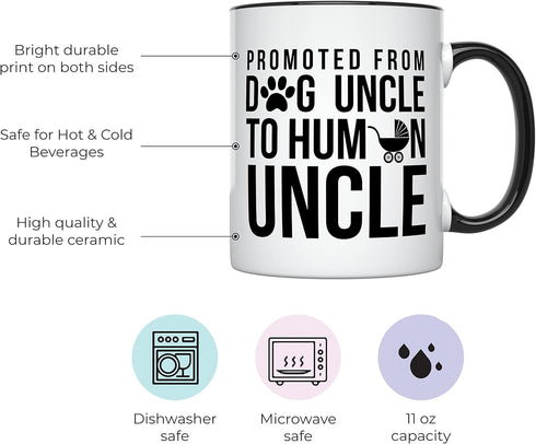 YouNique Designs Promoted To Uncle Mug, 11 Ounces - Uncle Pregnancy Announcement Gift for Best Brothers