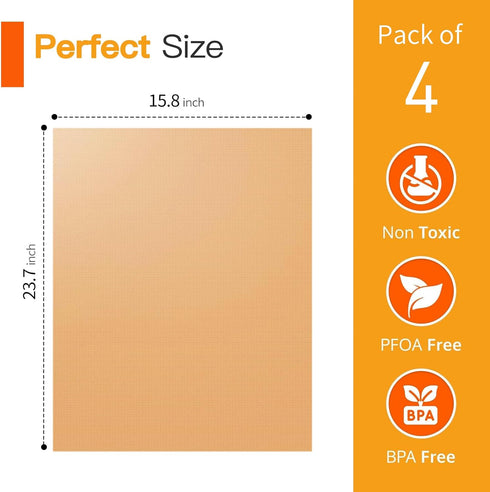 4 Pack Large Copper Oven Liners, 16x24 Inch Thick Heavy Duty Non-Stick Teflon Mats for Ovens and Grills
