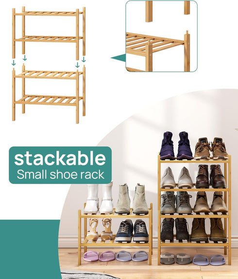 2-Tier Closet 17.2IN viewcare Small Shoe Rack, Shoe Rack for Entryway, Bamboo Wood Shoe Shelf for & Hallway, Long |