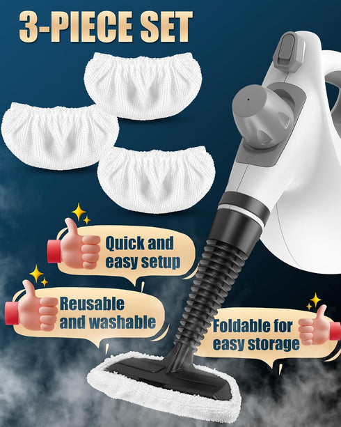 3 Pack Phueut Universal Microfiber Cloths for Most Handheld Steam Cleaner, Reusable Washable, Multi-Purpose Steam