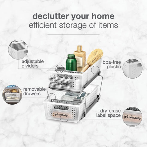 Madesmart 2-Tier Plastic Multipurpose Organizer with Divided Slide-Out Storage Bins