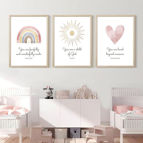 Pennclys 3 12x16 Inch Boho Nursery Wall Art Pieces Bible Verse Nursery Art Christian Girls Nursery Wall Art Heart