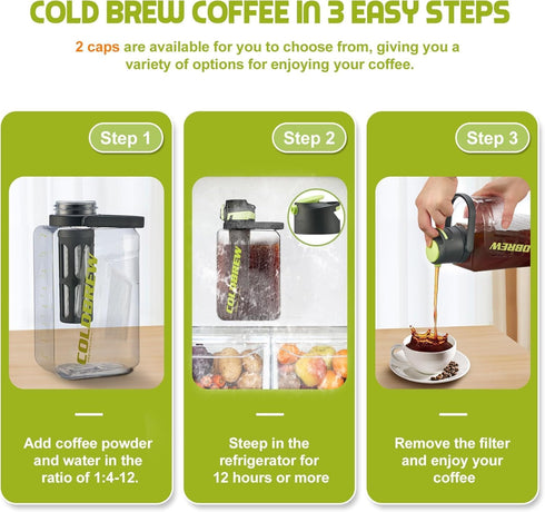 Cold Brew Coffee Maker, 68oz Iced Coffee Pitcher with Filter, Airtight & Leak-Proof Coffee Barrel in Black