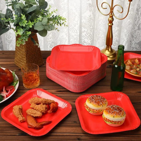Ruby Red Square Dessert Plates, 7" (Pack of 16), Premium Quality Paper for Parties & Events