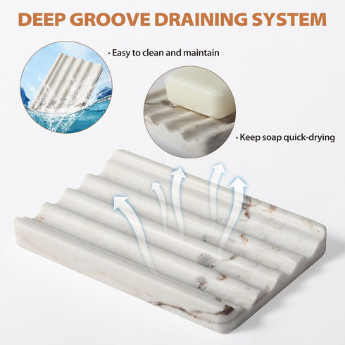 2PCS Koville Italian Natural Marble Soap Dish for Shower, Multi-Color Stone Soap Tray for Bathroom, Bar Soap Holder